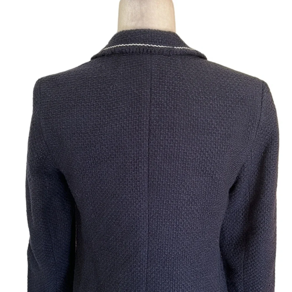 Talbots Navy Blue & White Tweed Gold Crested Button Blazer - 6 - Picture 9 of 14
